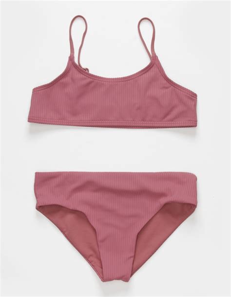 Damsel Flat Rib Bralette Girls Bikini Set Pink Tillys