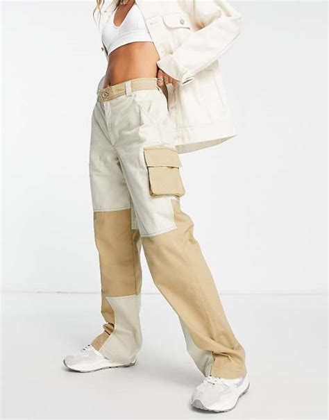 Asos Design Patchwork Utility Cargo Pants In Beige Asos