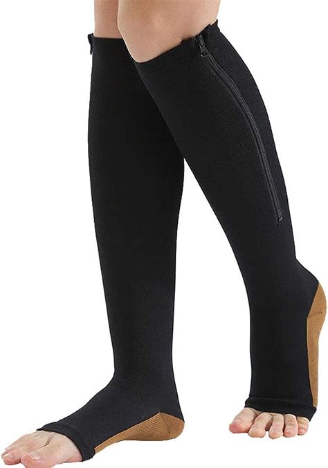 Zipper Compression Socks 2 Pack For Men Women Open Toe Easy On Compression Support