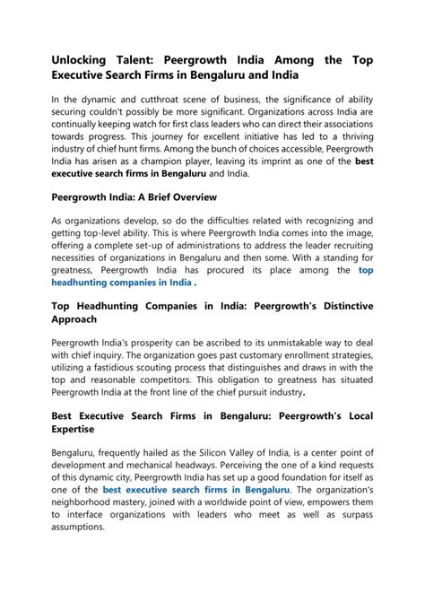 PPT Peergrowth India Among The Top Executive Search Firms In