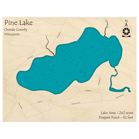 Pine Lake 3d Custom Wood Map Lake Art Llc