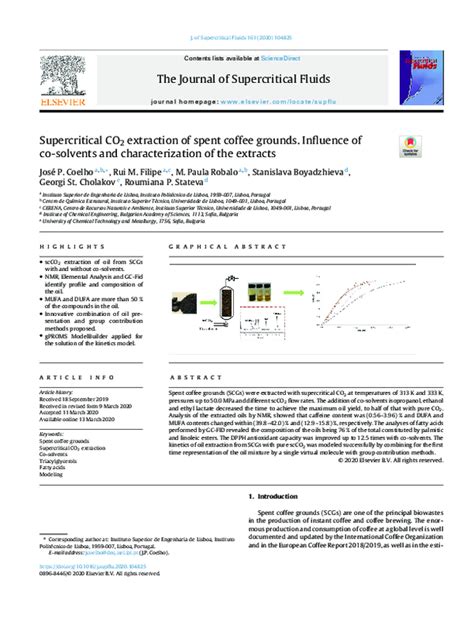 Pdf Supercritical Co2 Extraction Of Spent Coffee Grounds Influence