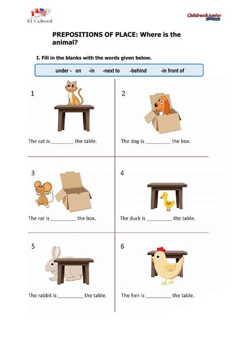 Preposition Of Place Exercise For Tercero De Primaria Prepositions