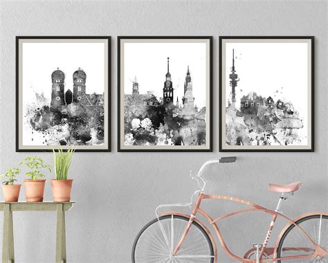 M Nchen Drucke Skyline Von M Nchen Deutschland Schwarz Wei Etsy