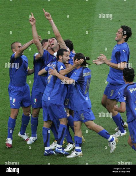 Italy S Marco Materazzi Center Celebrate After Scoring His Side Goal