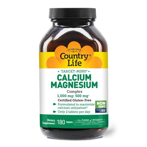 Country Life Target Mins Calcium Magnesium Complex 1 000 Mg 180 Tablets 500 Mg Per Tablet