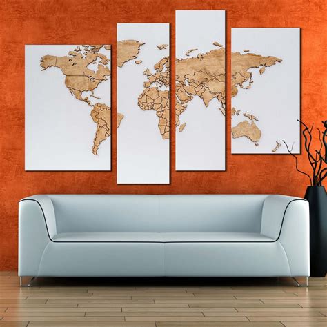 Abstract World Canvas Wall Art, Brown Map of Continents 4 Piece Canvas ...