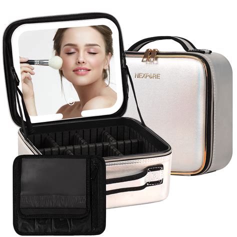 Nexpure Makeup Bag With Led Mirror Large Makeup Organizer Bag With 3