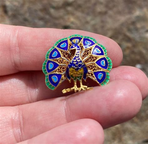 Vintage Enamel Gold Vermeil Peacock Brooch Etsy