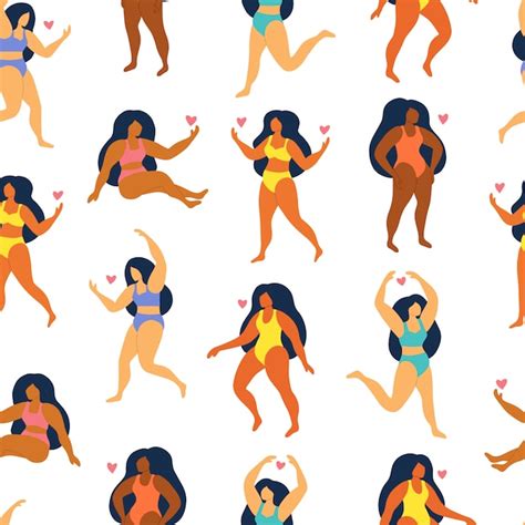 Premium Vector Seamless Pattern On White Background Cute Women In Swimsuit And Bikini Body