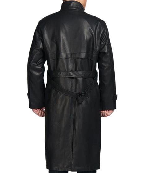 Mens Button Closure Belted Black Leather Trench Coat Jackets Creator