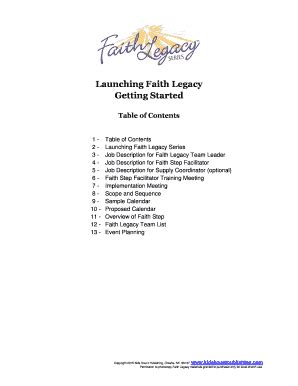 Fillable Online Launching Faith Legacy Getting Started Table Of
