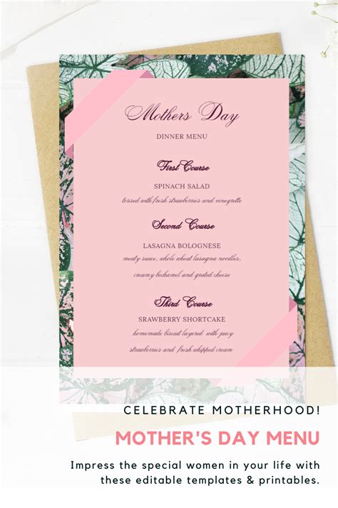 Mother S Day Dinner Menu Fancy Menu Template 8 5 X 11 Etsy In 2020