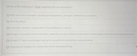 Solved Which Of The Following Is TRUE Regarding The Sex Chegg