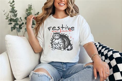 Festive As Fuck Christmas Cat PNG Vintage Christmas Cat With Lights By SharpSVG TheHungryJPEG