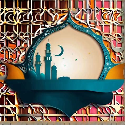 Eid Al Fitr Lanterna 3D E Moschea Con Luna 3D Con Notte Bella Eid