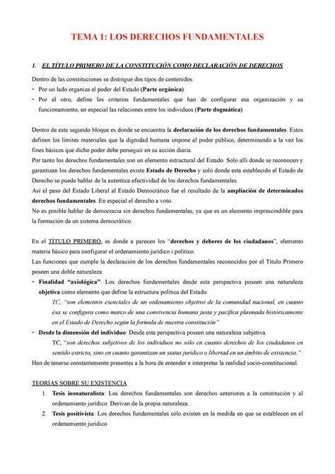 Derechos Y Libertades Fundamentales Tema 1 Los Derechos Fundamentales 1 El TÍtulo Primero De