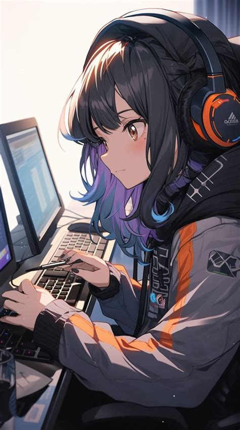 Cute Happy Anime Girl using Laptop Computer Aesthetic (446) - Photo ...