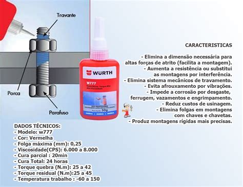 Cola Trava Rosca W777 Wurth Anaeróbicos Torque Alto 50g MercadoLivre