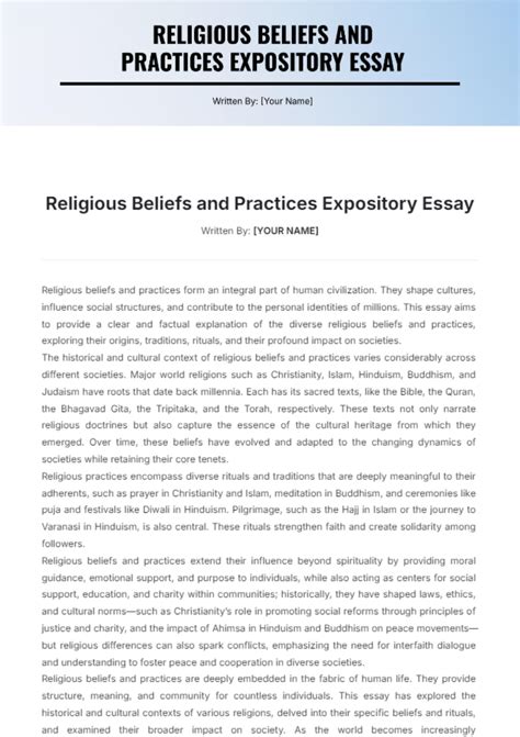 Religious Beliefs And Practices Expository Essay Template Edit Online