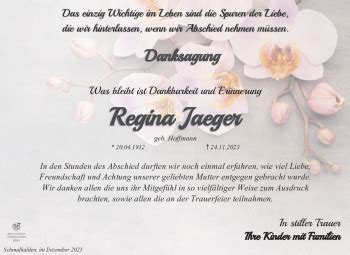 Traueranzeigen Von Regina Jaeger Franken Gedenkt De