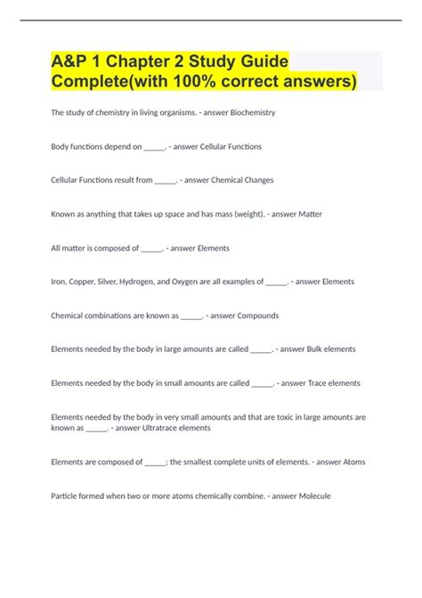 A&P 1 Chapter 2 Study Guide Complete(with 100% correct answers) - A&P