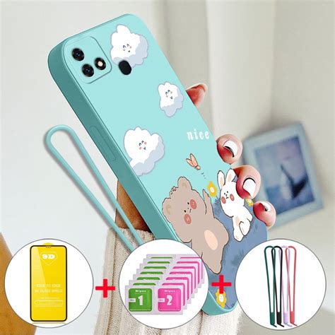 FOR เคส 4 in 1 เคสกระจกนรภยสำหรบโทรศพท INFINIX HOT 10i เคสนมซลโคนเหลวกนกระแทก ดไซน