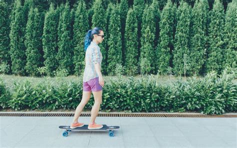 Beautiful Girl Riding A Longboard Outdoor Stock Image Image Of