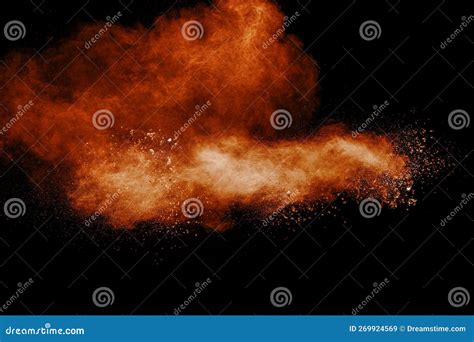 Brown Dust Explosion Cloud Brown Particles Splatter On Black Background