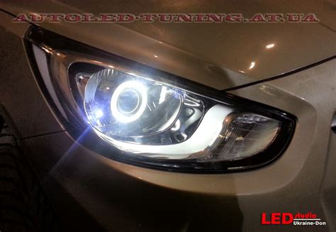 Hyundai Accent Solaris линзы и ангельские глазки — AutoLed-Tuning на DRIVE2