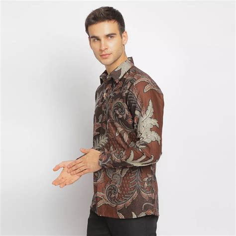 Jual Jayashree Batik Slimfit Kiran Brown Kemeja Batik Pria Lengan