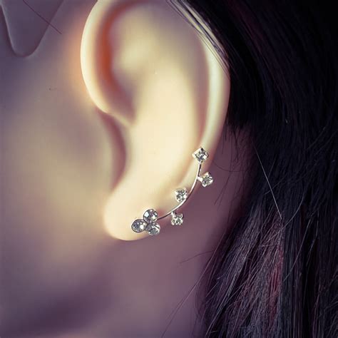 Zweig Ear Climber 925 Sterling Silber mit Kristallen bestückt