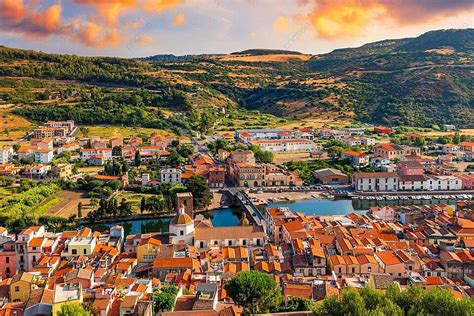 Colorful Bosa Village With Medieval Castle Sardinia Peaceful Tourism Nobody Photo Background And ...