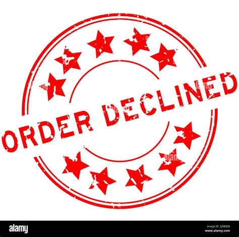 Grunge Red Order Declined Word With Star Icon Round Rubber Seal Stamp