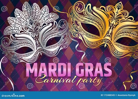 Beautiful Venetian Mask Mardi Gras Carnival Party Invitation Card