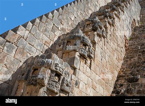 Masks Of Rain God Chaac Chac Line The Steps At The Pyramid Of The