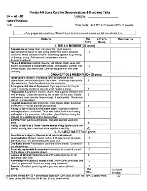 Fillable Online Lake Ifas Ufl Florida H Score Card For Demonstrations