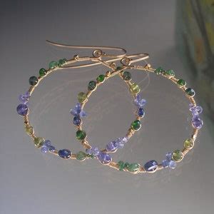 Green Blue Gemstone Hoops Sapphire Tsavorite Tanzanite 14k Gold Filled ...