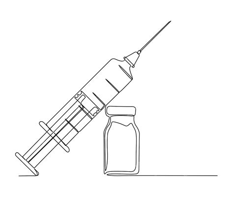 Premium Vector Continuous One Line Drawing Of Medical Syringe And