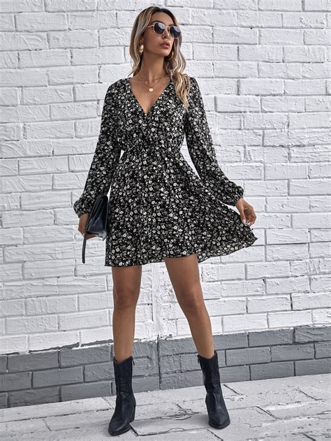 Shein Clasi Floral Lantern Sleeve A Line Dress Shein Uk