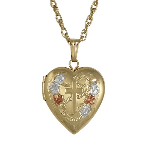 14k Gold Filled Heart Locket W Cross Design 14mm Made In Etsy