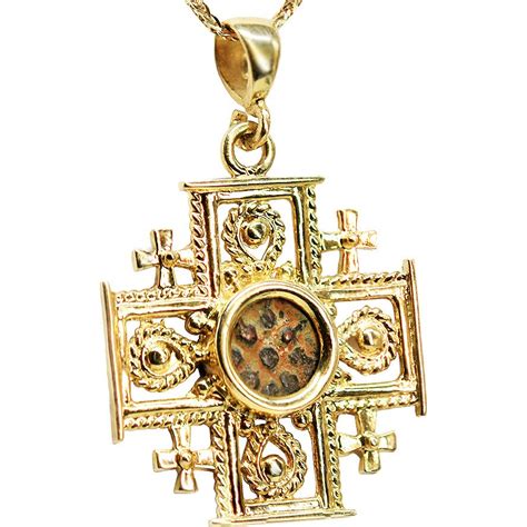 K Gold Jerusalem Cross With Ancient Widow S Mite Coin