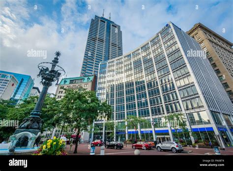 Buildings On Monument Circle In Downtown Indianapolis Indiana Stock