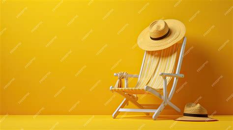 Premium Ai Image Empty Deck Chair With Yellow Background And Sunbed