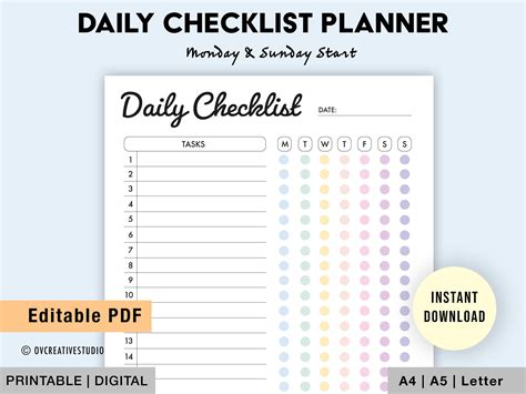 Weekly Checklist Printable