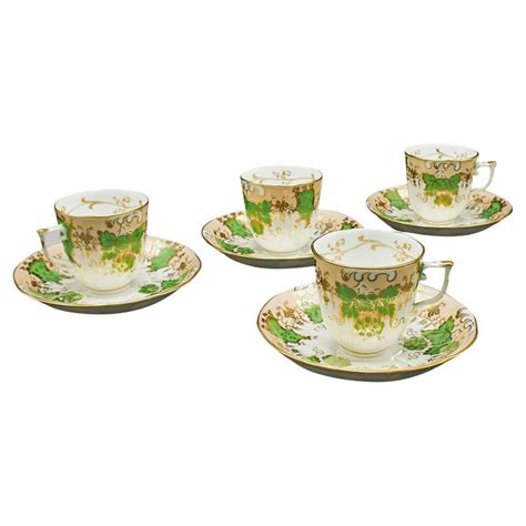 Set of 4 Antique Coffee Cups, English, Bone China, Cup and Saucer ...