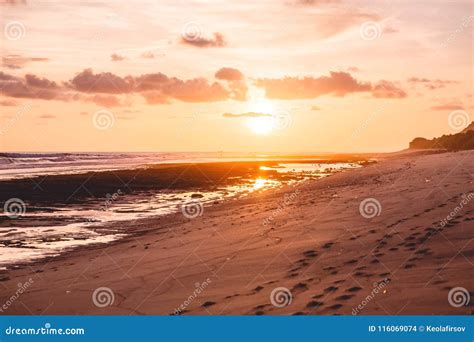 Tropical Sandy Beach and Sunset or Sunrise Colors Stock Photo - Image ...