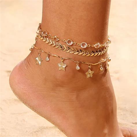 3pcs Boho Initial Anklet Bracelet Stylish Anklet Bracelet Gothic Ladies