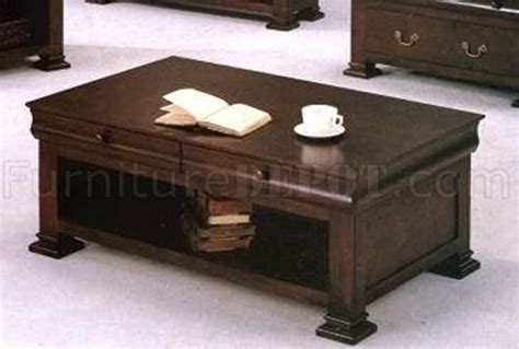 Deep Cherry Finish Classic Coffee Table With Storage Drawers