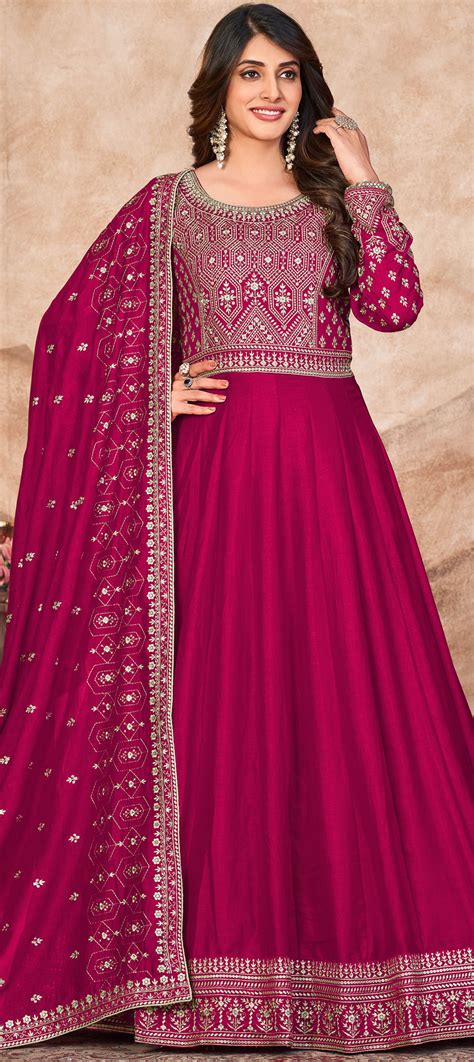 Festive Mehendi Sangeet Reception Pink And Majenta Color Art Silk